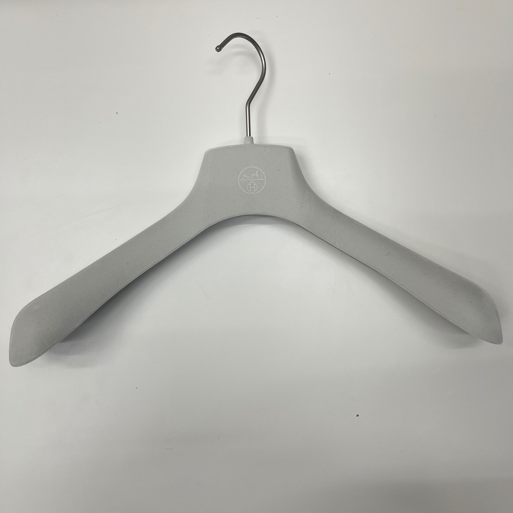 Hermes Wide Heavy Duty Velvet Coat Hanger Grey Logo Made In Italy
